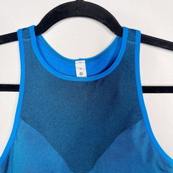Lululemon Womens 4 Blue Seamless Mesh Shelf Bra Training Tank Cropped Racerback - Picture 3 of 9